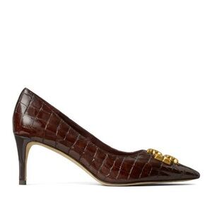 Tory Burch Eleanor 65mm logo-plaque pumps maroon and gold NEW